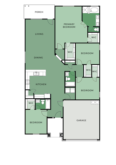 Floor plan for 4 beds, 3 baths, 2036 sqft